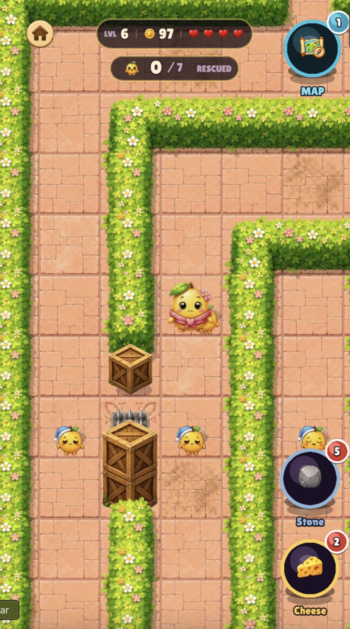 Gameplay: stone and cheese powers in the hedge maze